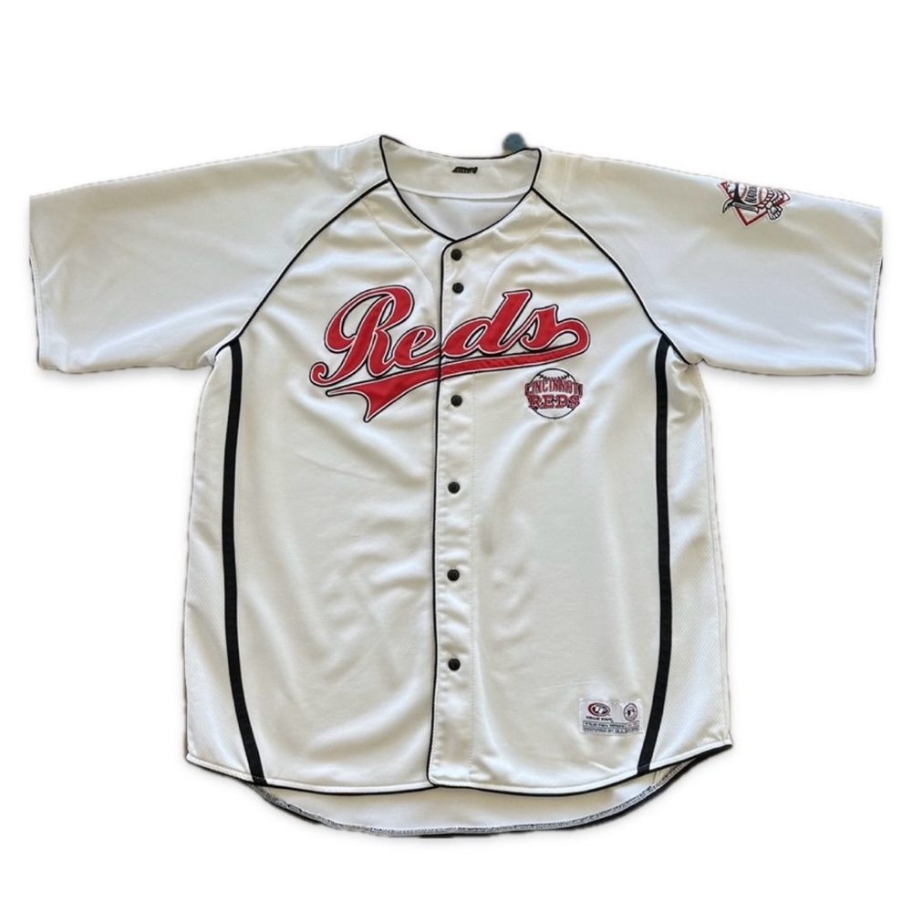 Official True Fan Cincinnati Reds Men's White and Red Baseball Jersey.